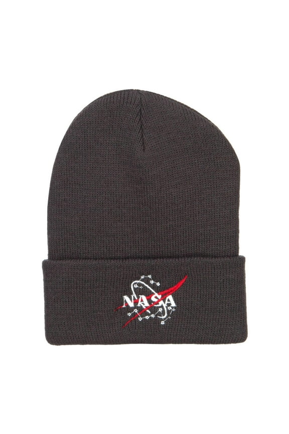 NASA Logo Embroidered Long Beanie - Dk Grey OSFM