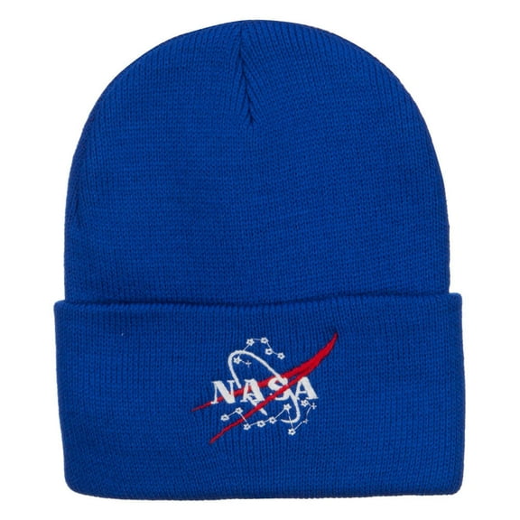 NASA Logo Embroidered Long Beanie - Royal Blue OSFM