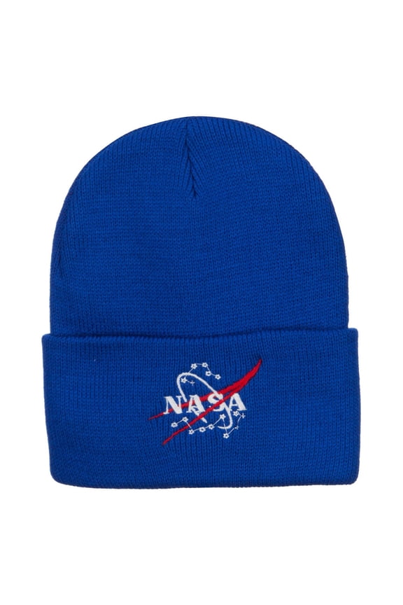 NASA Logo Embroidered Long Beanie - Royal Blue OSFM