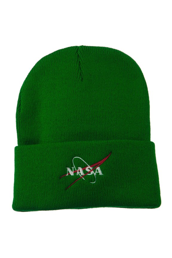 NASA Logo Embroidered Long Knit Beanie - Kelly OSFM