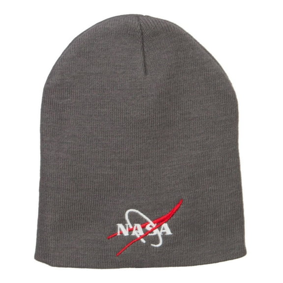 NASA Logo Embroidered Short Beanie - Grey OSFM