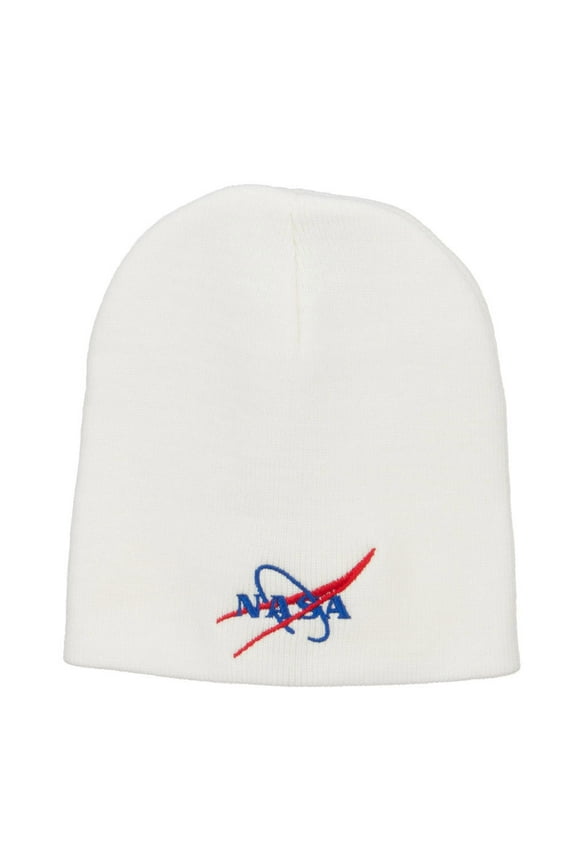 NASA Logo Embroidered Short Beanie - White OSFM