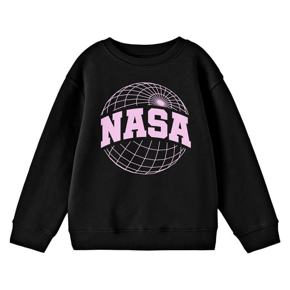 NASA Logo Grid Globe Long Sleeve Boys' Black Sweatshirt-Small