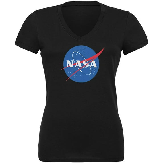 NASA Logo Juniors V-Neck T Shirt Black MD