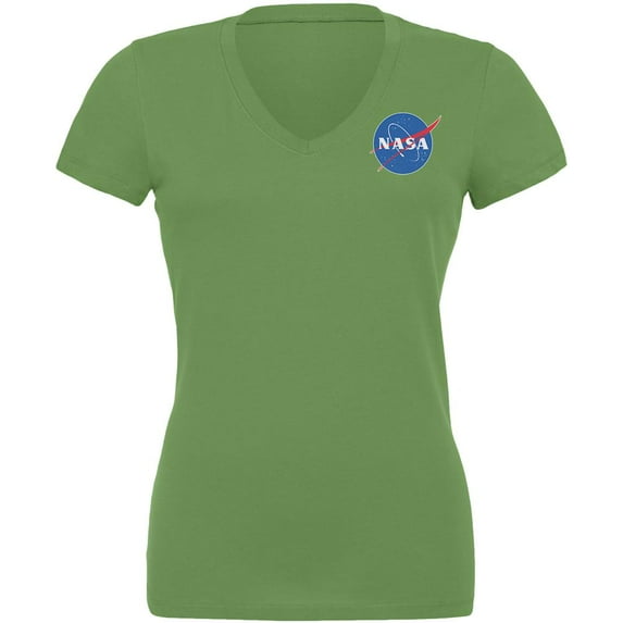 NASA Logo Juniors V-Neck T Shirt Leaf 2XL