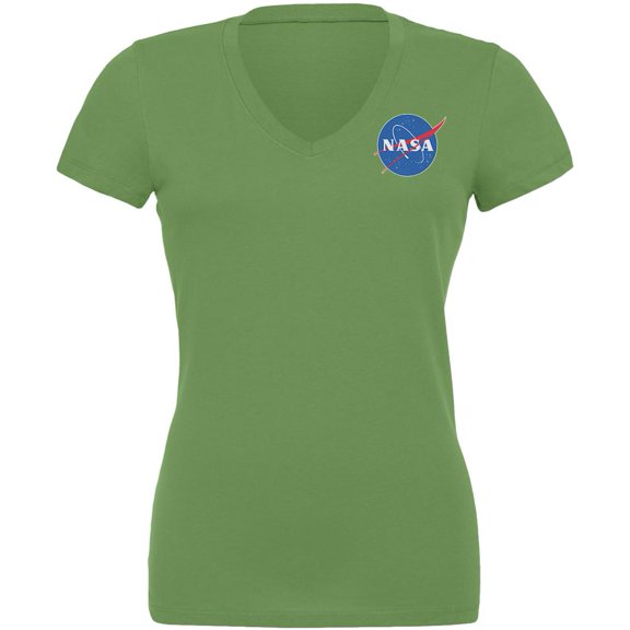 NASA Logo Juniors V-Neck T Shirt Leaf LG