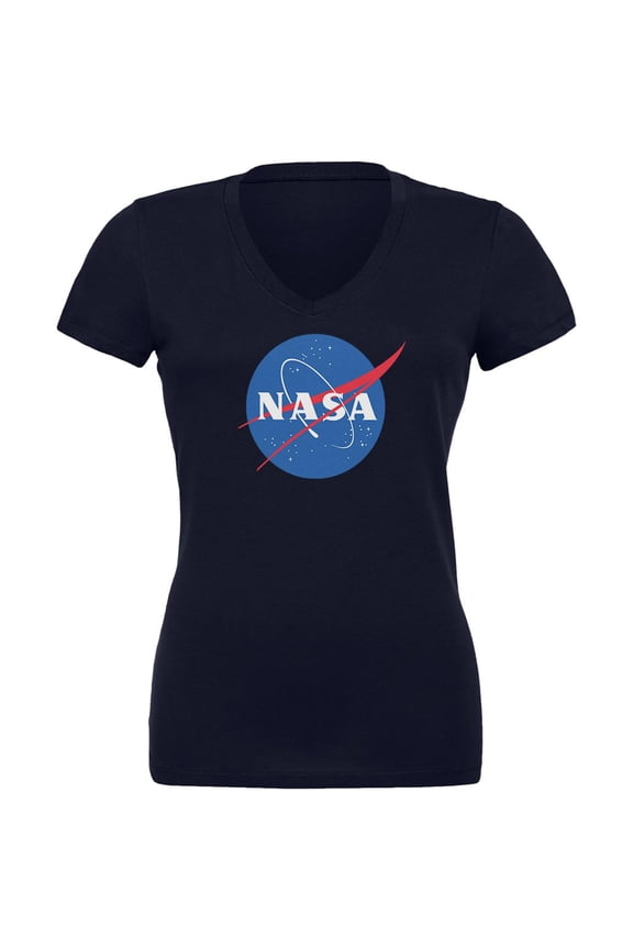 NASA Logo Juniors V-Neck T Shirt Navy MD
