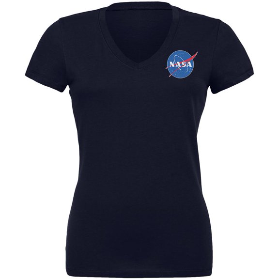 NASA Logo Juniors V-Neck T Shirt Navy X-LG