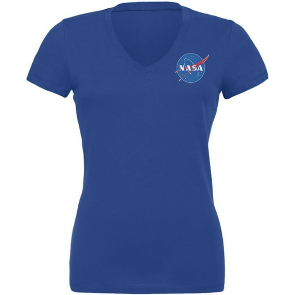 NASA Logo Juniors V-Neck T Shirt Royal 2XL
