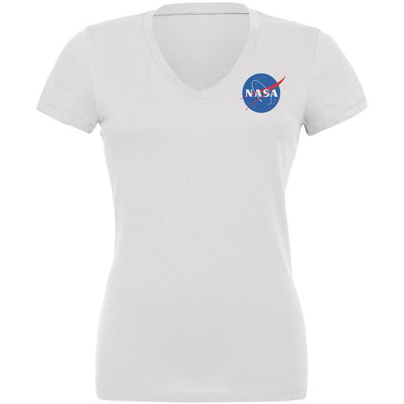 NASA Logo Juniors V-Neck T Shirt White MD