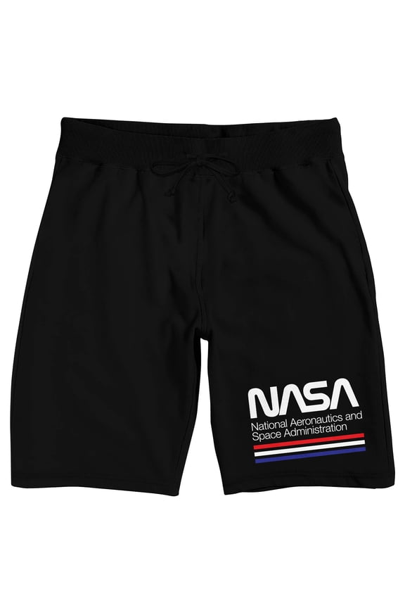 NASA Logo Men's Black Graphic Sleep Shorts-Medium