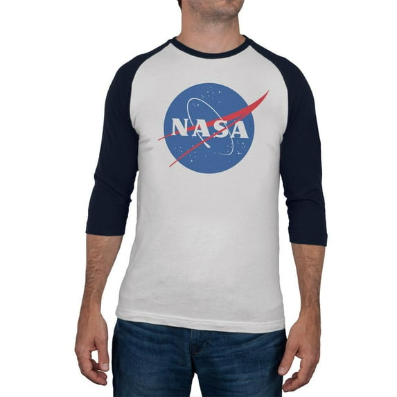 NASA Logo Mens Soft Raglan T Shirt White-Navy 2XL