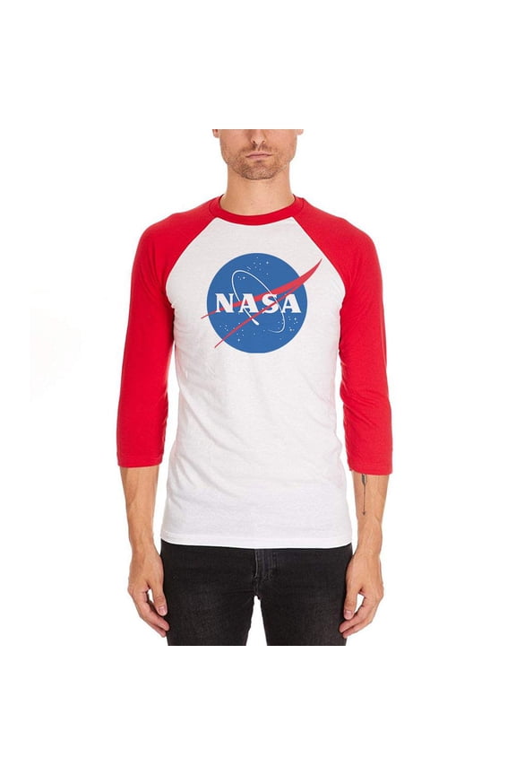 NASA Logo Mens Soft Raglan T Shirt White-Red MD