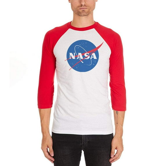NASA Logo Mens Soft Raglan T Shirt White-Red SM