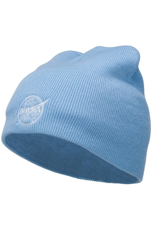NASA Logo Outline Embroidered Short Beanie - Lt Blue OSFM