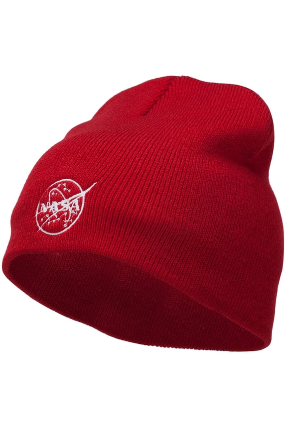 NASA Logo Outline Embroidered Short Beanie - Red OSFM