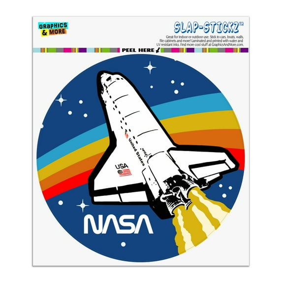NASA Logo Over Space Shuttle with Rainbow Automotive Car Window Locker Circle Bumper Sticker