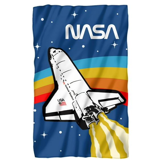 NASA Logo Over Space Shuttle with Rainbow Fleece Blanket 36' x 58'