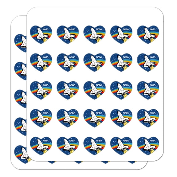 NASA Logo Over Space Shuttle with Rainbow Heart Shaped Planner Calendar Scrapbook Craft Stickers