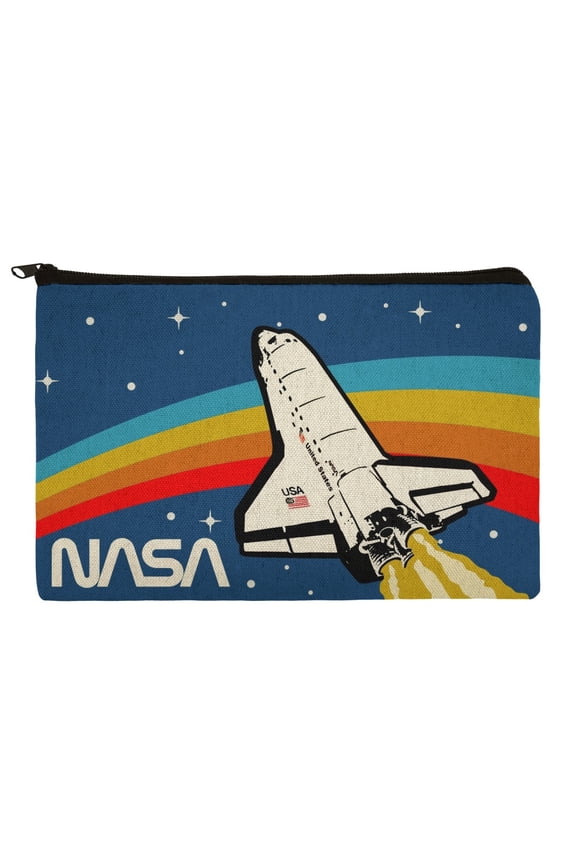 NASA Logo Over Space Shuttle with Rainbow Makeup Cosmetic Bag Organizer Pouch