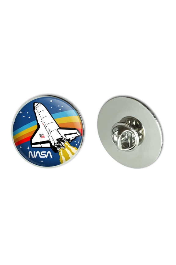 NASA Logo Over Space Shuttle with Rainbow Metal 1.1" Tie Tack Hat Lapel Pin Pinback