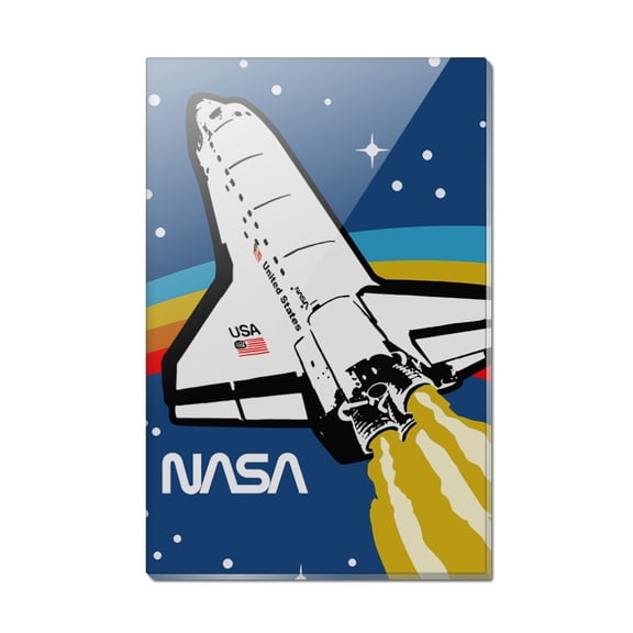 NASA Logo Over Space Shuttle with Rainbow Rectangle Acrylic Fridge Refrigerator Magnet
