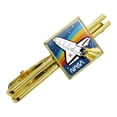 thumbnail image 1 of NASA Logo Over Space Shuttle with Rainbow Square Tie Bar Clip Clasp Tack- Silver or Gold, 1 of 5