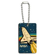 NASA Logo Over Space Shuttle with Rainbow Wood Wooden Rectangle Keychain Key Ring