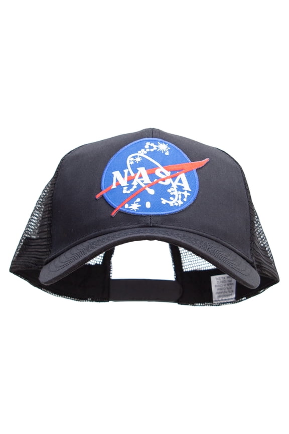 NASA Logo Patched Big Size Solid Cotton Twill High Profile Mesh Pro Style Cap - Black XL-3XL
