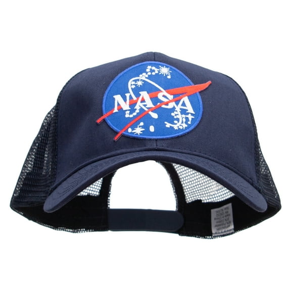 NASA Logo Patched Big Size Solid Cotton Twill High Profile Mesh Pro Style Cap - Navy XL-3XL