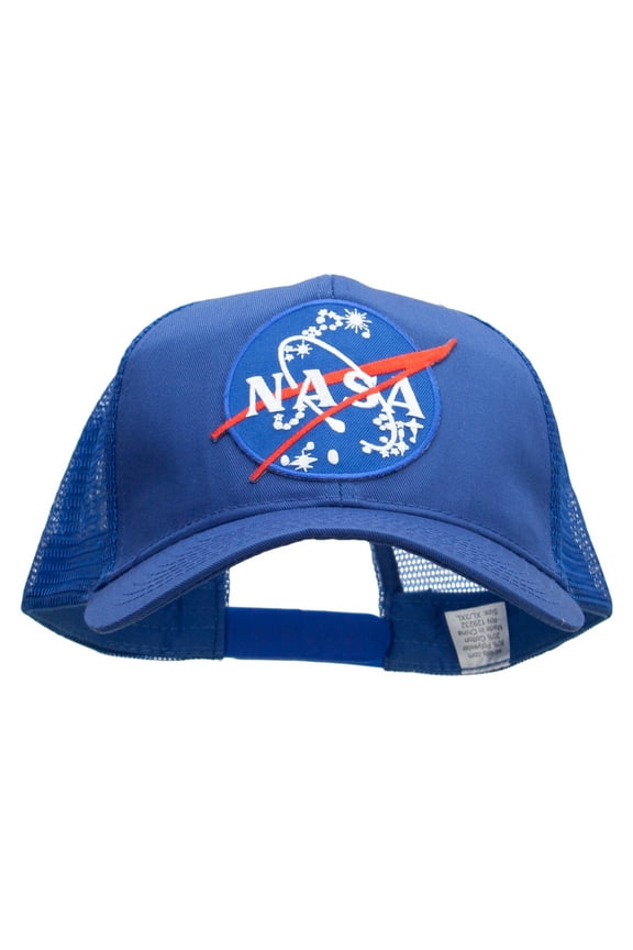 NASA Logo Patched Big Size Solid Cotton Twill High Profile Mesh Pro Style Cap - Royal XL-3XL