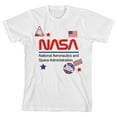 thumbnail image 1 of NASA Logo & Printed Patches Crew Neck Short Sleeve Athletic Heather Girl's T-shirt-Small, 1 of 3