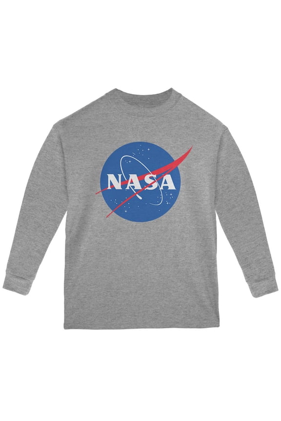 NASA Logo Youth Long Sleeve T Shirt Sport Grey Youth X-SM