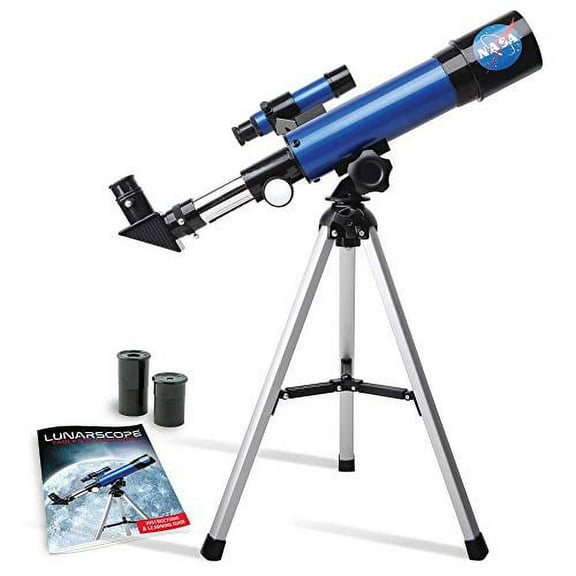 NASA Lunar Telescope for Kids - Capable of 90x Magnification, Includes Two Eyepieces, Tabletop Tripod, Finder Scope, and Full-Color Learning Guide, The Perfect STEM Gift for a Young Astronomer