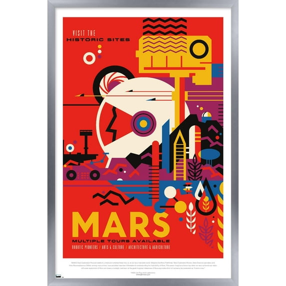 NASA - Mars Travel Poster Wall Poster, 14.725" x 22.375" Framed