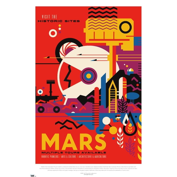 NASA - Mars Travel Poster Wall Poster, 14.725" x 22.375"