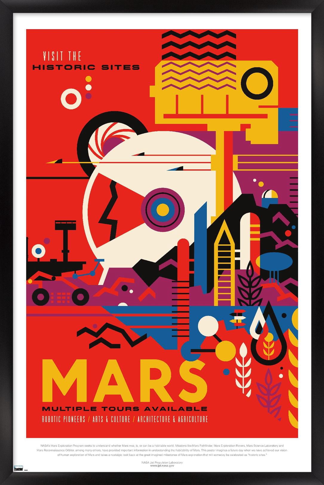 NASA - Mars Travel Poster Wall Poster, 22.375" x 34" Framed
