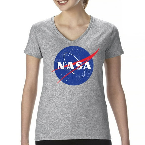 NASA Meatball Logo Women's V-Neck T-shirt Iconic American Astronaut Space Souvenir