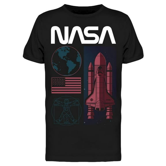 NASA Mens Graphic Tee Black - Space Launch 100% Cotton Regular Fit