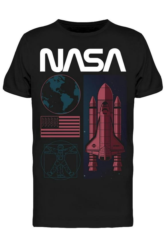 Mens Graphic Tee Black - Space Launch 100% Cotton Regular Fit