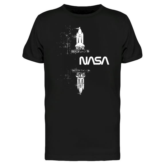 NASA Mens Graphic Tee Black - Space White Mirror Rocket 100% Cotton Regular Fit