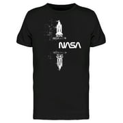 NASA Mens Graphic Tee Black - Space White Mirror Rocket 100% Cotton Regular Fit
