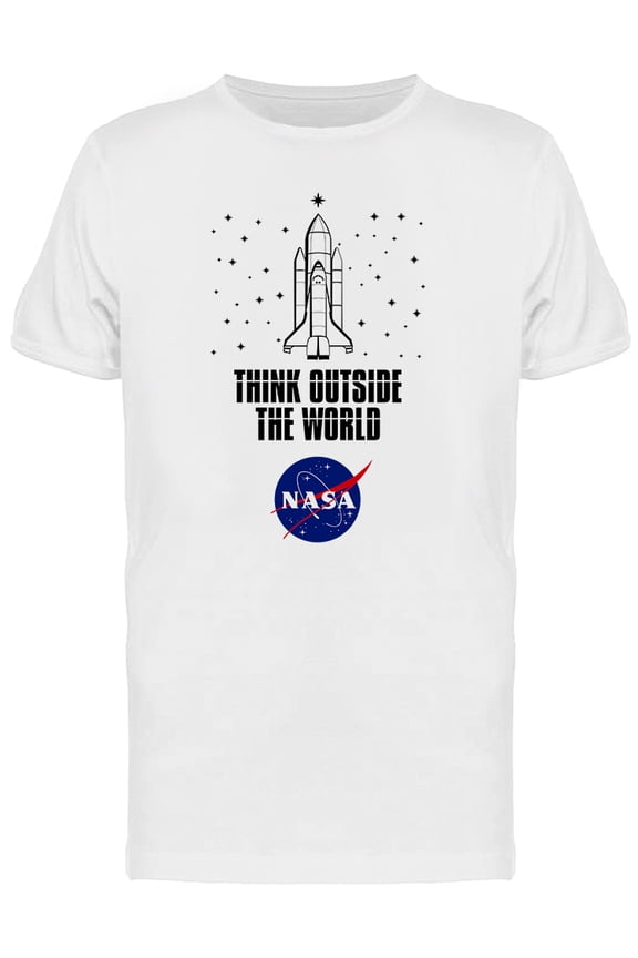 Mens Graphic Tee White - Space Shuttle Think Outside The World 100% Cotton Regular Fit