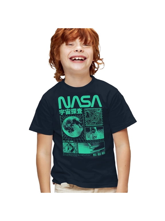 Mono Collage Kids T Shirt for Youth Boys and Girls, Navy, X-Large