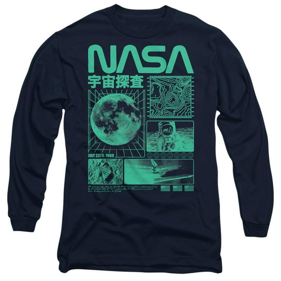 NASA Mono Collage Unisex Adult Long-Sleeve T Shirt, Navy, Medium