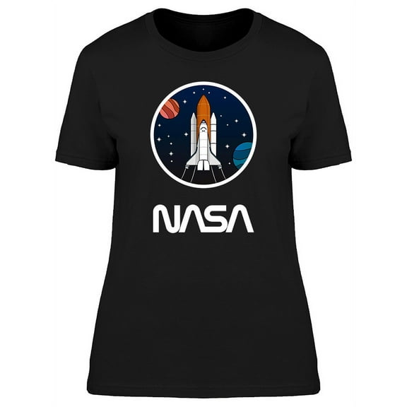 NASA NASA Cartoon Spaceship And Planets Women Black T-Shirt, Female Small