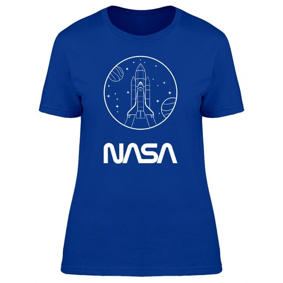 NASA NASA One Line Spaceship With Stars And Planets Women Royal Blue T-Shirt, Female x-Large