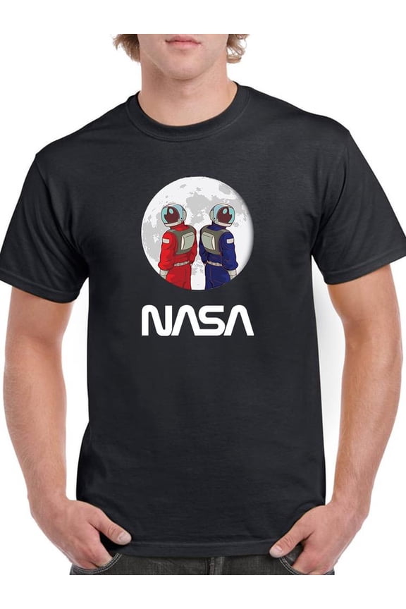 Astronaut Duo Over Moon T-Shirt Men -NASA Designs, Male Medium