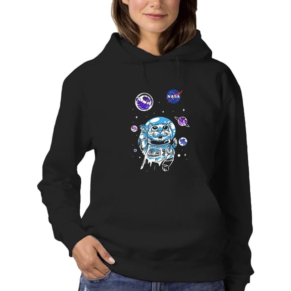 NASA Nasa Astronaut Kitten W Planets Hoodie Women -NASA Designs, Female x-Large