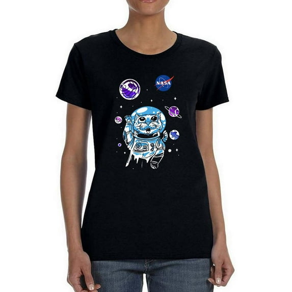 NASA Nasa Astronaut Kitten W Planets Shaped T-Shirt Women -NASA Designs, Female Medium